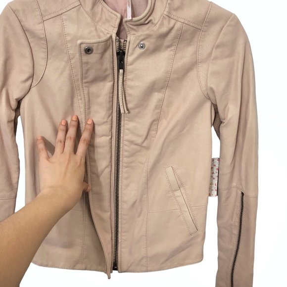 NWT Free People Solid Light Pink Full Zip Long Sleeve Moto Jacket 2 - Picture 5 of 7